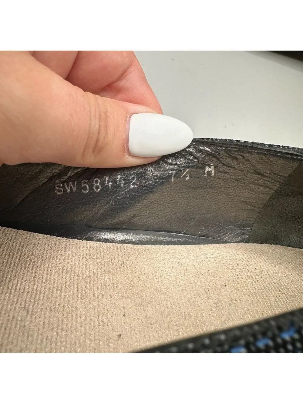 Stuart Weitzman Women Size 7.5 Rialto Plaid Shimmer Flats Gray Black Metallic
